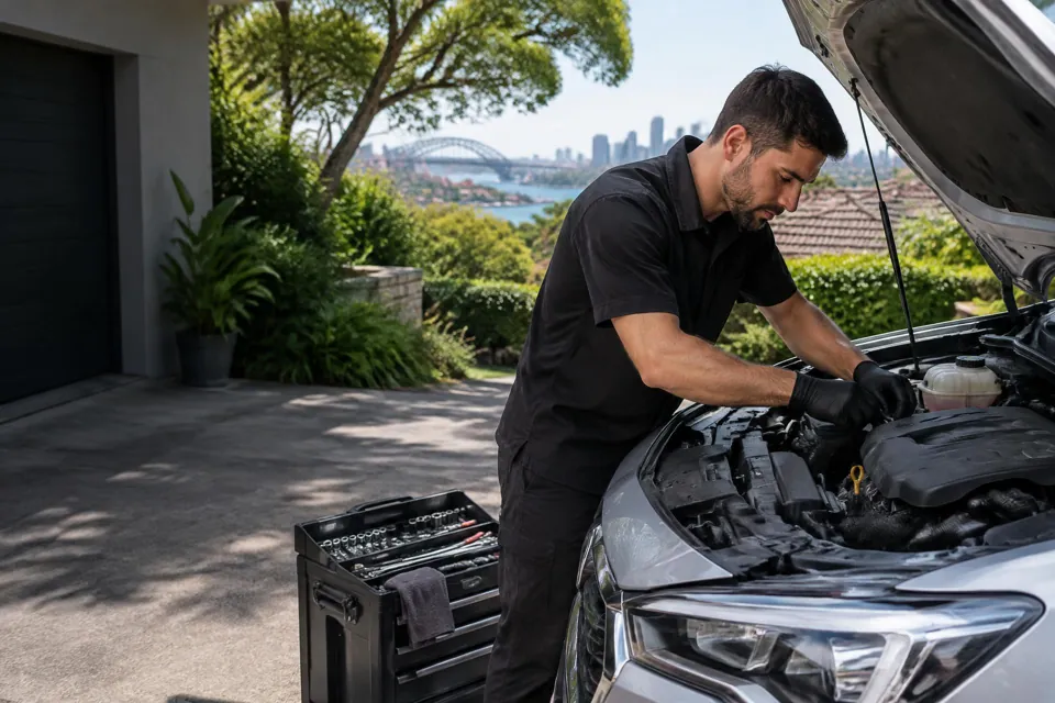Trucare mobile mechanic working on a car at a customer’s location
